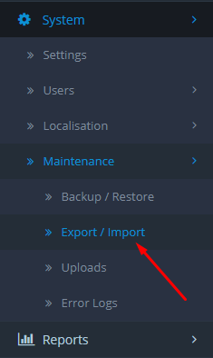 OpenCart admin Catalog Products page showing the product list with name, model, price, quantity, and status columns